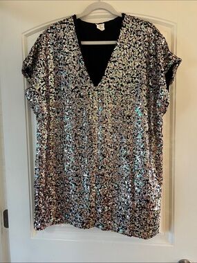 Sequin V-Neck Women’s Minidress - Silver Sparkle
